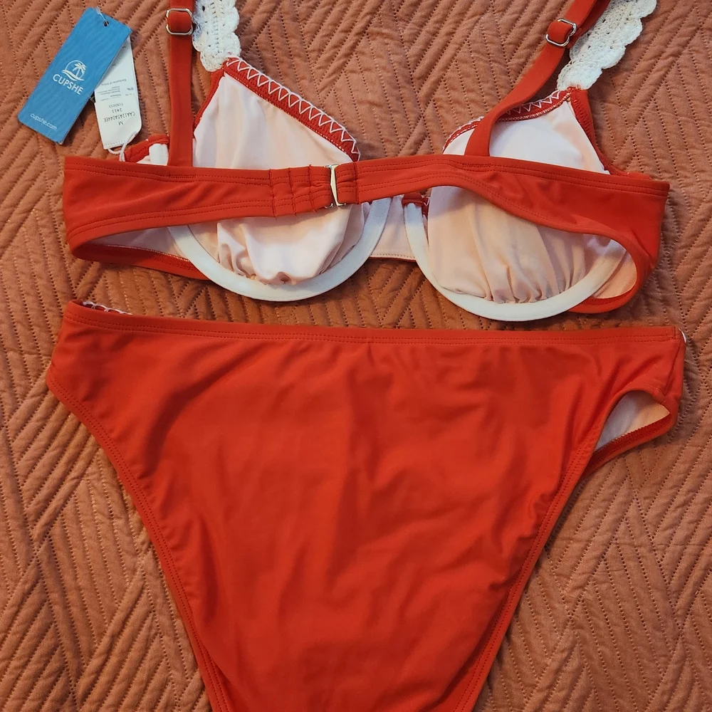 Cupshe Vibrant Orange Bikini with White Accents - Picture 5 of 5